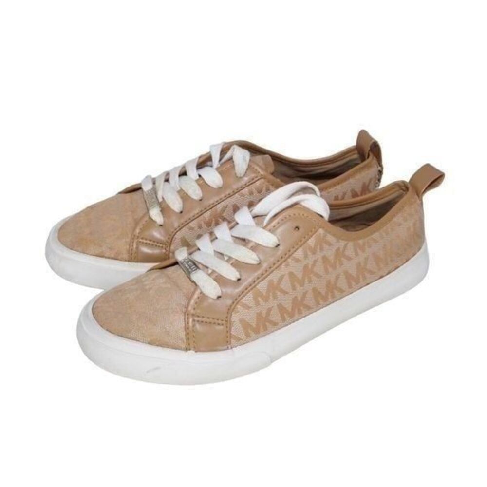 Michael Kors Ashanti Khaki/Tan Monogram Logo Sneakers, Size 4 / 35